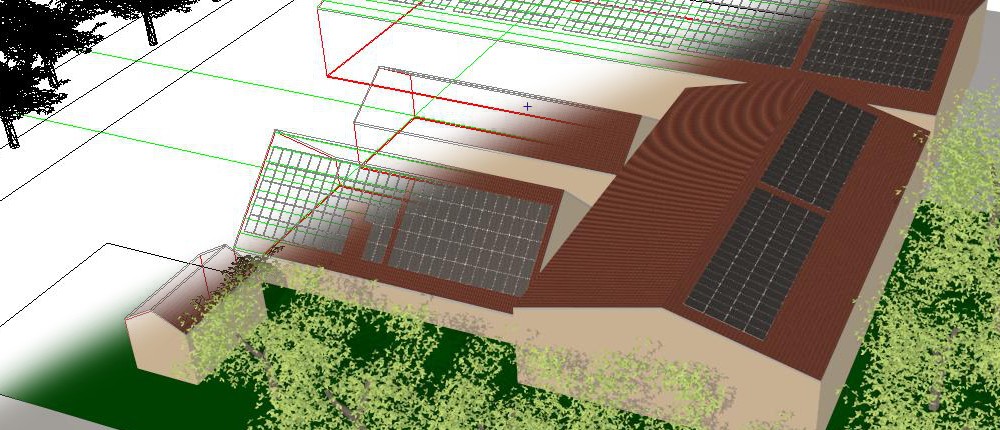 3D ontwerp tekening van een zonnepaneelsysteem